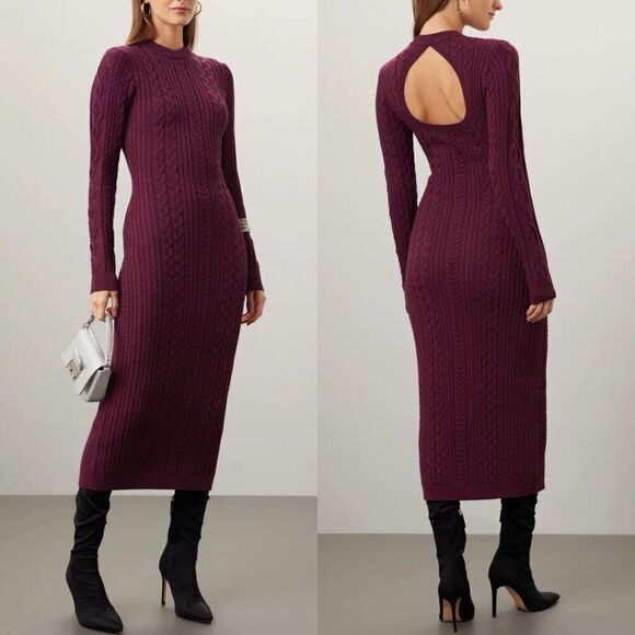 RONNY KOBO Collective Sweater Dress Women Medium Backless Midi Dark Red - Picture 1 of 14